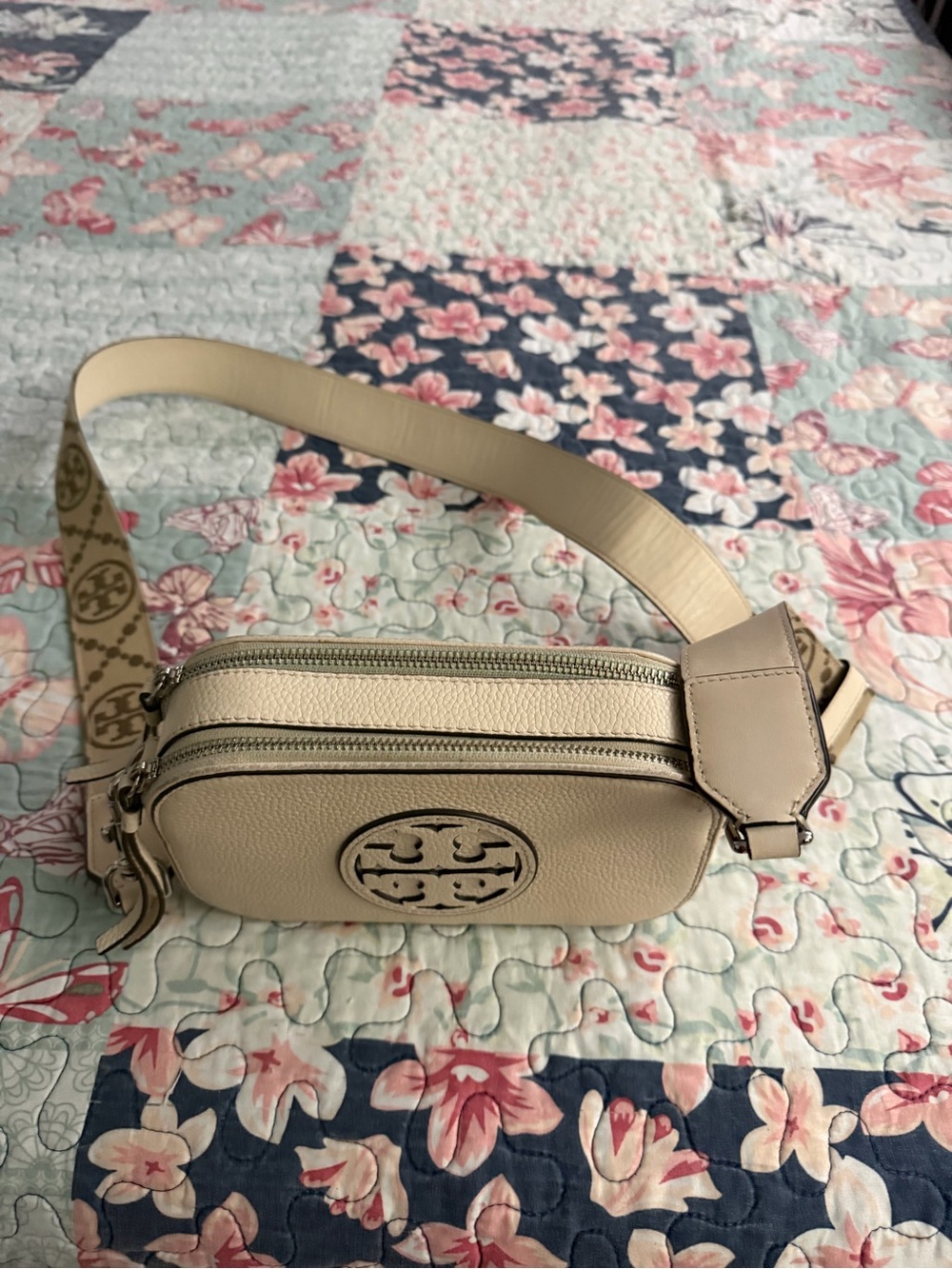 Tory Burch Cream Pebbled Leather Crossbody Belt Bag